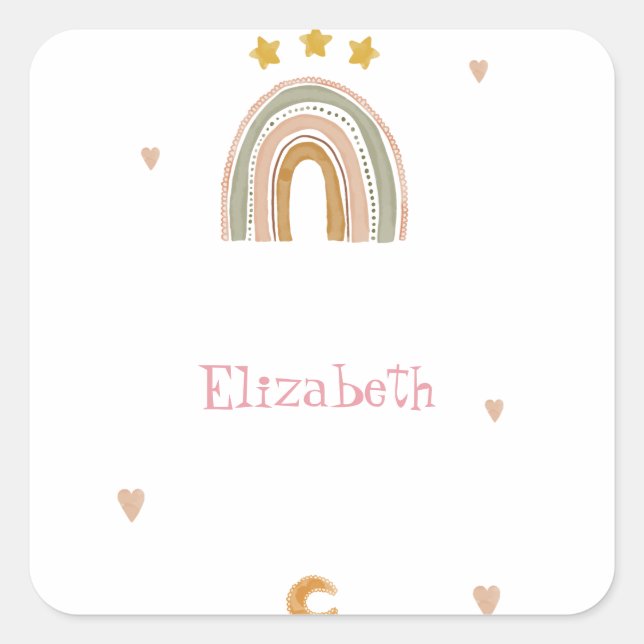 Cute Rainbow Stars Hearts   Square Sticker (Front)
