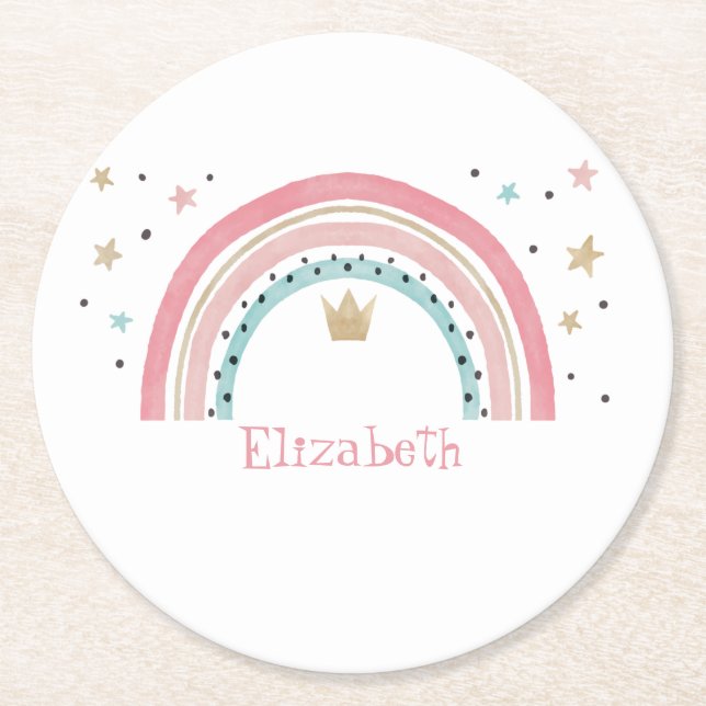 Cute Rainbow Stars  Round Paper Coaster (Front)