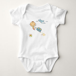 Cute Rainbow Stick Figure Boy Aeroplane Suitcase  Baby Bodysuit