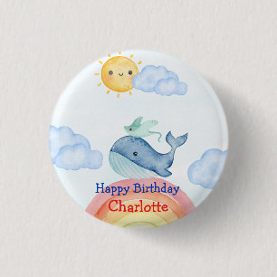 Cute Rainbow stingray whale fish Birthday party 3 Cm Round Badge