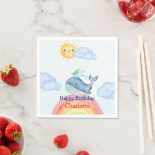 Cute Rainbow stingray whale fish Birthday party Napkin