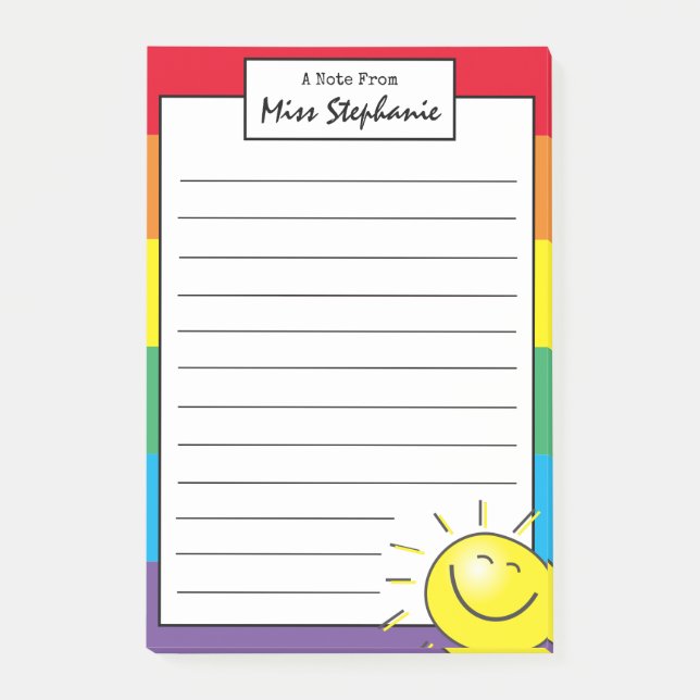 Cute Rainbow Sunshine Smile Face From Teacher Post-it Notes (Front)