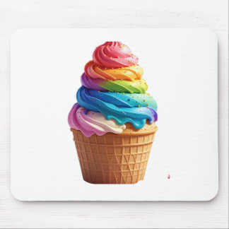 Cute Rainbow Swirl Ice Cream Waffle Cup Mouse Mat