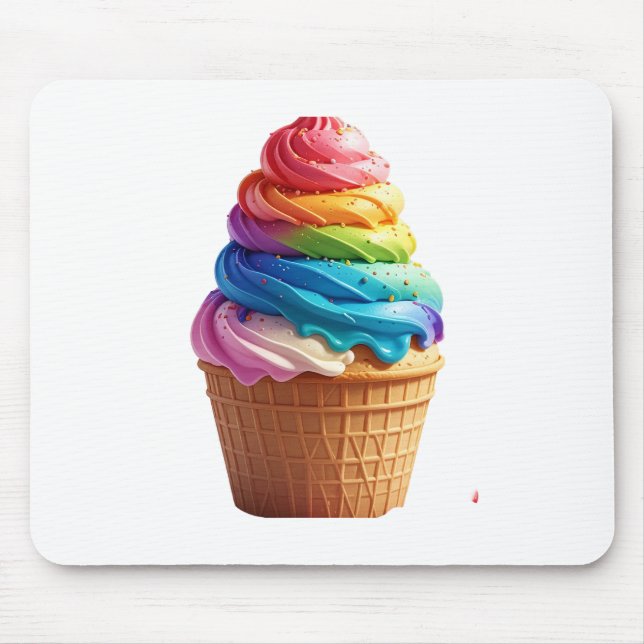 Cute Rainbow Swirl Ice Cream Waffle Cup  Mouse Mat (Front)