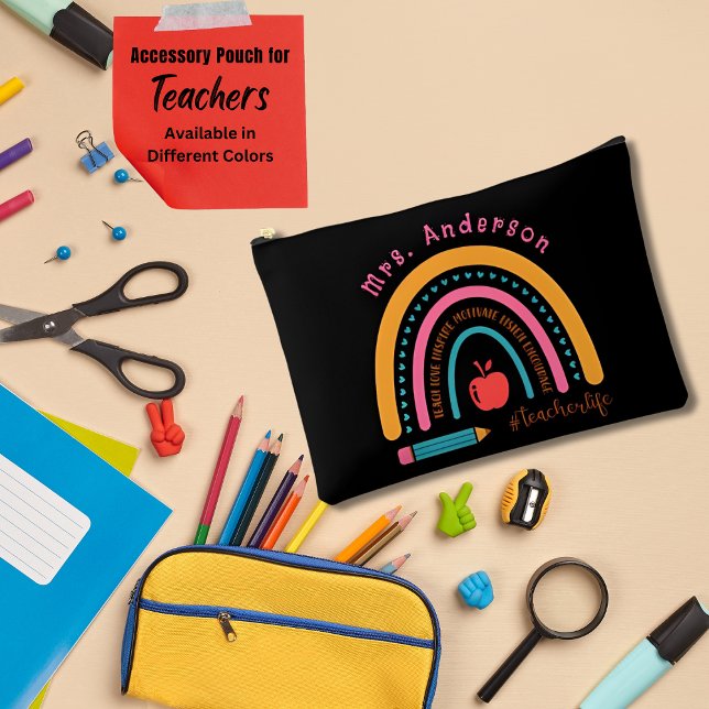 Cute Rainbow Teacher Appreciation Gifts Black  Accessory Pouch (Creator Uploaded)
