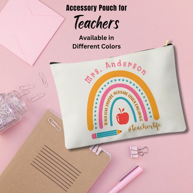 Cute Rainbow Teacher Appreciation Gifts Ecru White Accessory Pouch (Creator Uploaded)