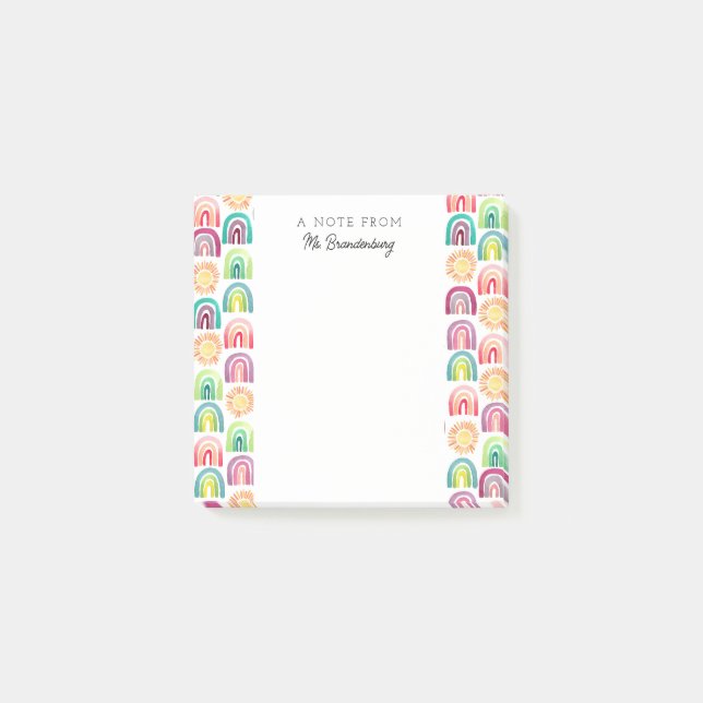 Cute Rainbow Teacher Classroom Back to School Post-it Notes (Front)