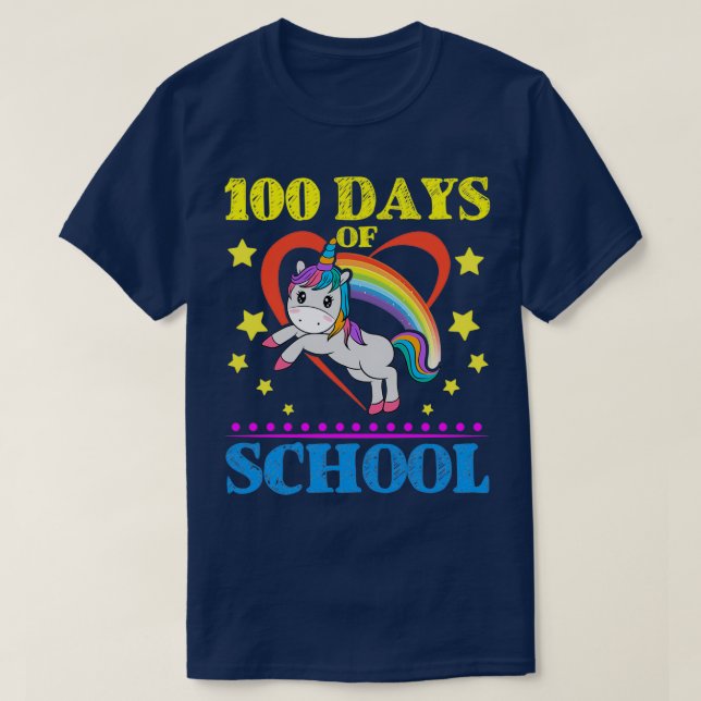 Cute Rainbow Unicorn 00 days of School T-Shirt (Design Front)