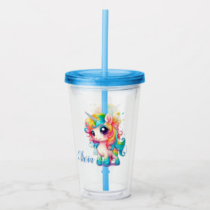 Cute Rainbow Unicorn Acrylic Tumbler