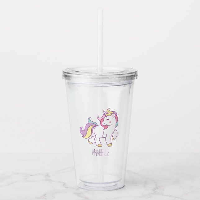 Cute Rainbow Unicorn Acrylic Tumbler (Front)