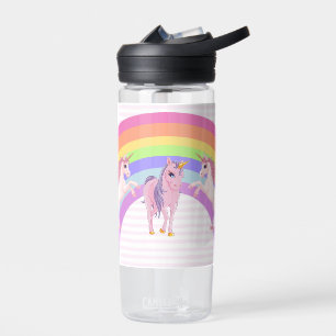 Cute Rainbow Unicorn Add Girl's Name Water Bottle