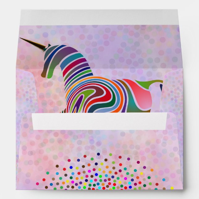 Cute Rainbow Unicorn and Confetti Pink  Birthday Envelope (Back (Bottom))