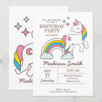 Cute Rainbow Unicorn And Sparkles Birthday