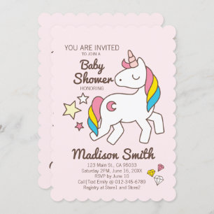 Cute Rainbow Unicorn and Stars Diamond Baby Shower Invitation