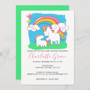 Cute Rainbow Unicorn Baby Shower Invitation