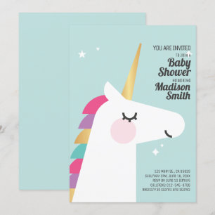 Cute Rainbow Unicorn Baby Shower Invitation