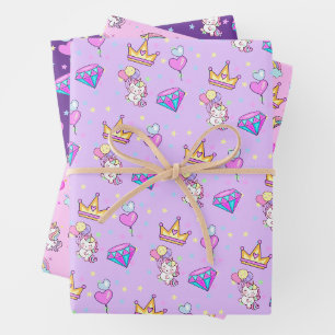 Cute rainbow unicorn Balloon heart kids Birthday Wrapping Paper Sheet
