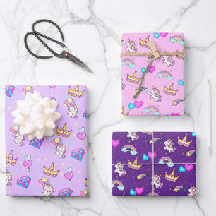Cute rainbow unicorn Balloon heart kids Birthday Wrapping Paper Sheet
