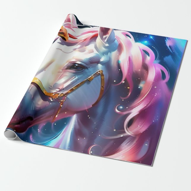 Cute Rainbow Unicorn Birthday Gift Wrap Paper (Unrolled)