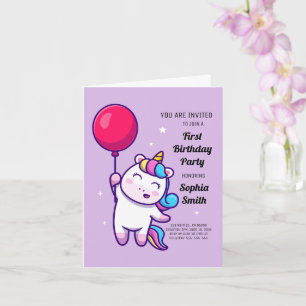 Cute Rainbow Unicorn Birthday Party Card