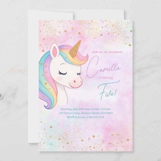 Cute Rainbow Unicorn Birthday Party Invitation (Front)