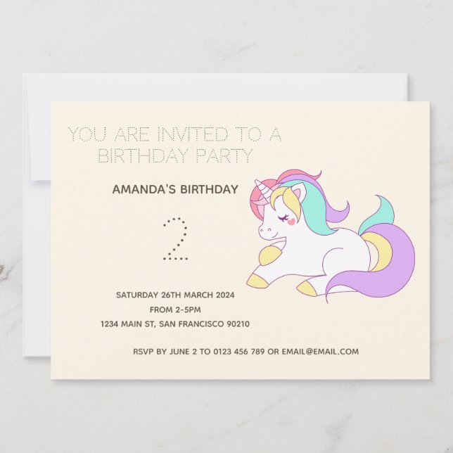 Cute Rainbow Unicorn Birthday Party Invitation (Front)
