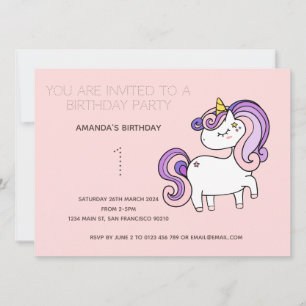 Cute Rainbow Unicorn Birthday Party Invitation