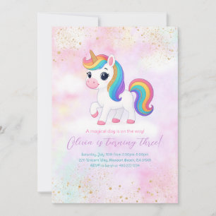 Cute Rainbow Unicorn Birthday Party Invitation
