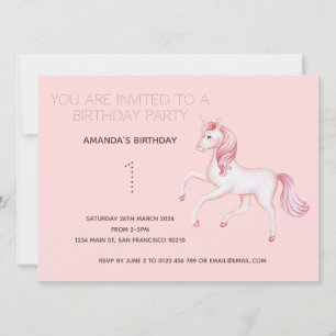 Cute Rainbow Unicorn Birthday Party Invitation