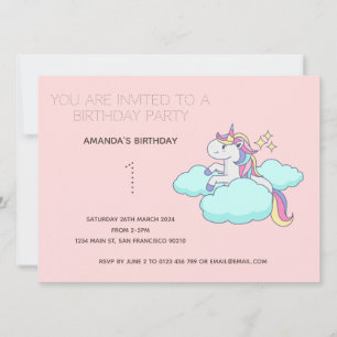 Cute Rainbow Unicorn Birthday Party Invitation
