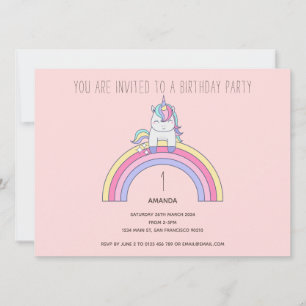 Cute Rainbow Unicorn Birthday Party Invitation