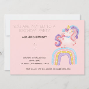 Cute Rainbow Unicorn Birthday Party Invitation
