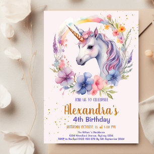 Cute Rainbow Unicorn Birthday Party Invitation