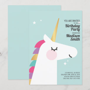 Cute Rainbow Unicorn Birthday Party Invitation
