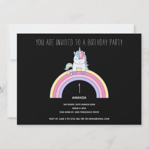 Cute Rainbow Unicorn Birthday Party Invitation