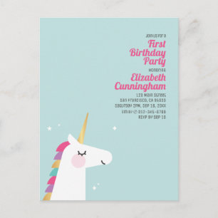 Cute Rainbow Unicorn Birthday Party Invitation