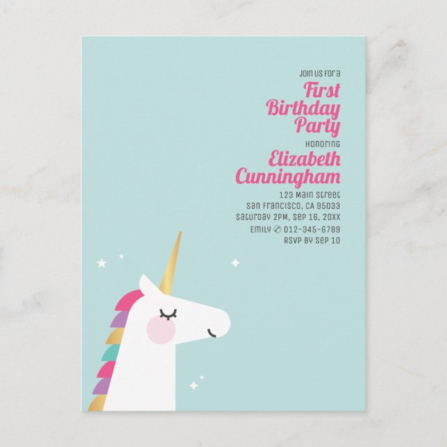 Cute Rainbow Unicorn Birthday Party Invitation (Front)