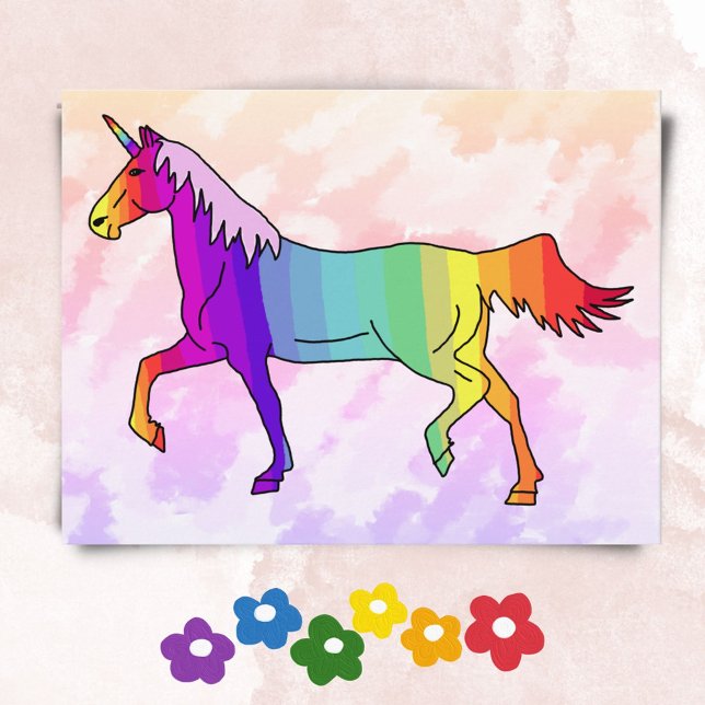 Cute Rainbow Unicorn Birthday Party Invitation Postcard (Creator Uploaded)