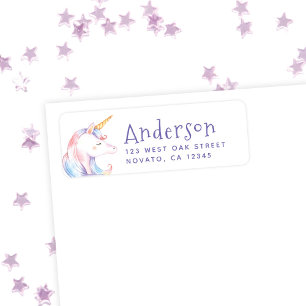 Cute Rainbow Unicorn Birthday Return Address
