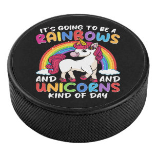 Cute Rainbow Unicorn Cool Birthday Present Funny Hockey Puck