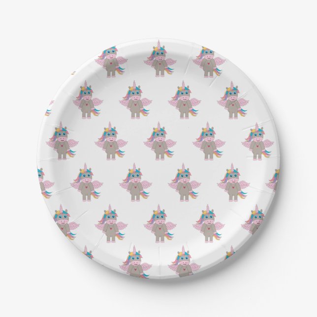 Cute Rainbow Unicorn Design Paper Plate (Front)
