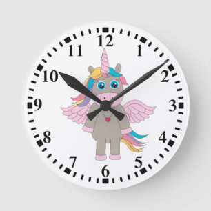 Cute Rainbow Unicorn Design Round Clock