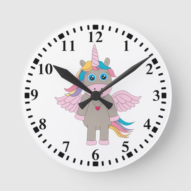 Cute Rainbow Unicorn Design Round Clock (Front)