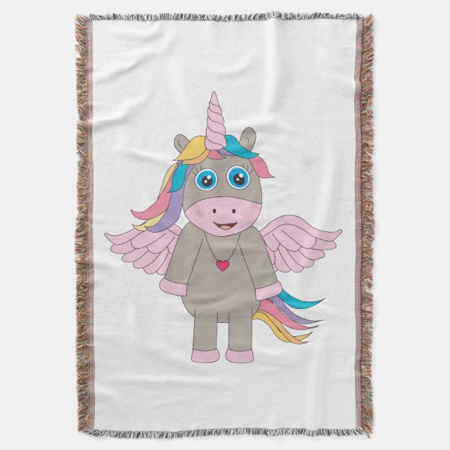 Cute Rainbow Unicorn Design Throw Blanket (Front Vertical)