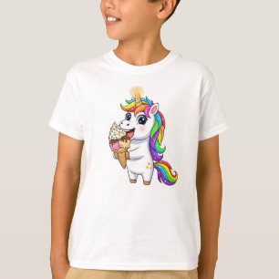 Cute Rainbow Unicorn Eating Ice Cream Cartoon T-Shirt