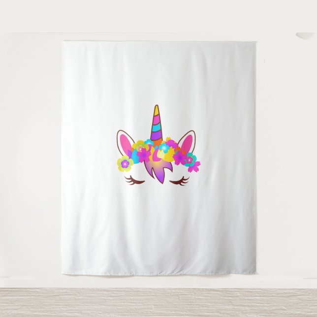 Cute Rainbow Unicorn Face Shirt Tapestry (Front)