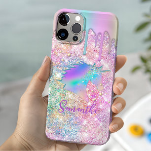 Cute Rainbow unicorn faux Glitter stars monogram iPhone 11 Pro Case