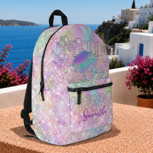 Cute Rainbow unicorn faux Glitter stars monogram Printed Backpack