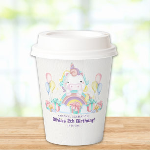 Cute Rainbow Unicorn Girl’s Birthday Design Paper Cups