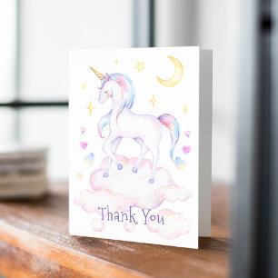 Cute Rainbow Unicorn Girl's Birthday Thank You Invitation